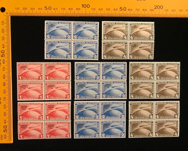 Reprints, Germany C38 to C45, MNH, Blocks of 4