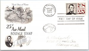 US FIRST DAY COVER 25c AIRMAIL POSTAGE ON ART CRAFT CACHET CRAFT 1960