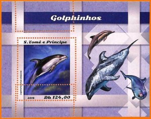 A6627 - SAO TOME & PRINCE, ERROR, 2018, MISSPERF SOUVENIR BLADE: dolphins-