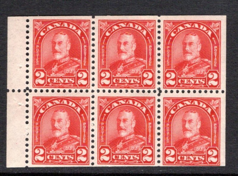 165b, Scott, 2c deep red, Arch issue, booklet pane of 6 x 12 (Bkl 16), F, MNH,