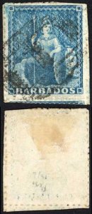 Barbados SG14 (1d) Pale Blue Pin Perf 14 Cat 150 pounds