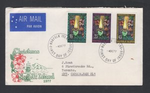 Norfolk Island #219-21  (1977 Christmas set)  cachet FDC to Canada