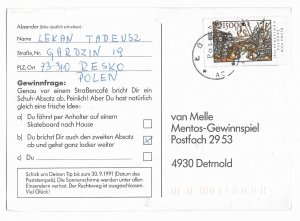 Lobez, Poland to Detmol Germany 1991 Mentos Illustrated Ad Contest Entry Sc 3019