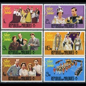 MALDIVES 1977 - Scott# 662-7 Reign of QEII Set of 6 NH toned