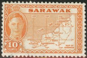 SARAWAK Scott 195 used 1952 Map Issue CV$0.55