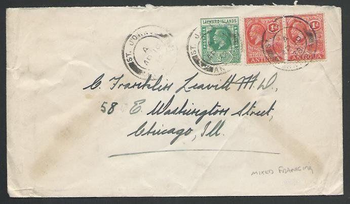 ANTIGUA LEEWARDS 1938 GV mixed franking cover St johns to USA..............58367