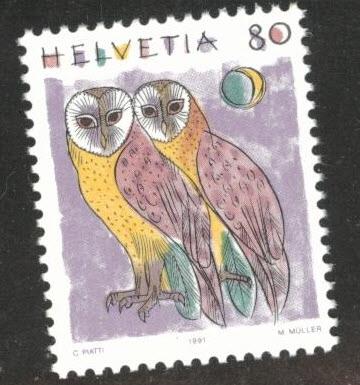 Switzerland Scott 873 MNH** Barn Owl bird stamp 1991 CV$1.10