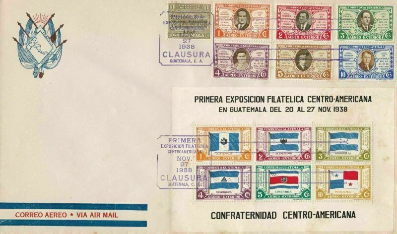 guatemala 1938 central america multi stamp & sheet airmail cover ref r11764