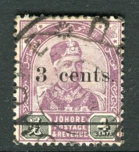 MALAYA STATES JOHORE 1890s classic Sultan surcharge 3 CENTS used fine POSTMARK