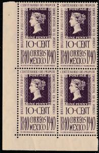 MEXICO 755, 10c Penny Black Centennial. Block of 4, MINT, NH. VF. (448)