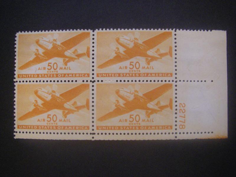 Scott C31, 50c Twin Motored Transport, PB4 #22778 LR, MLH Airmail Beauty