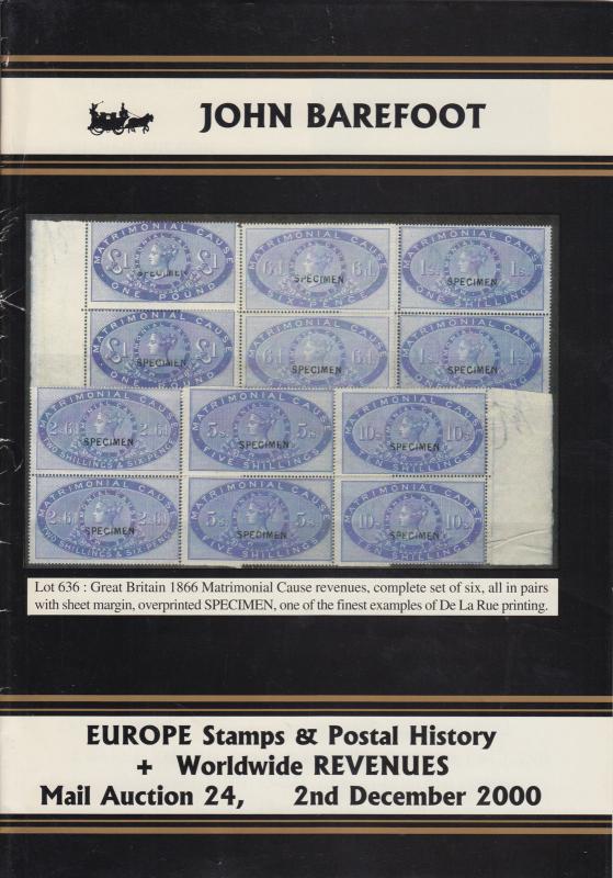 Worldwide Revenues, Europe Stamps and Postal History, John Barefoot Sale 24