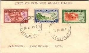 1949 Nukunong Tokelau Islands Air mail First Flight Cover To Suva Fiji