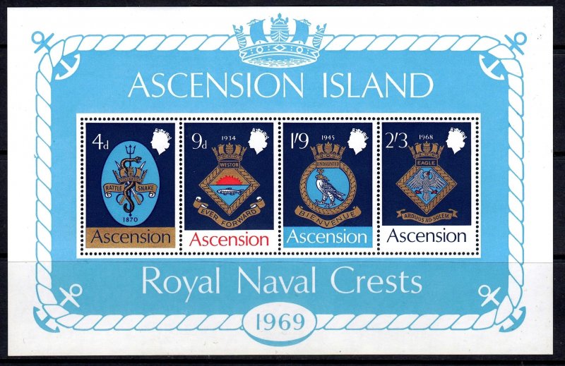 Ascension 1969 Royal Navy Crests Mint MNH Miniature Sheet SG MS 125