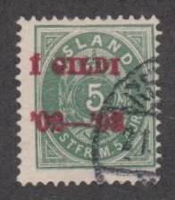 Iceland # 44,  Numeral tamp Surcharged, Used, 1/3 Cat