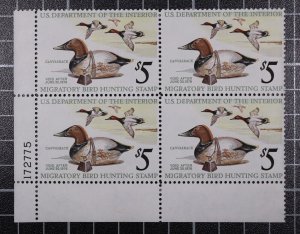 Scott RW42 1975 $5.00 Duck Stamp MNH Plate Block LL 172775 SCV - $65.00