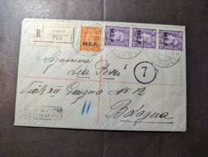 1947 Registered British MEF Overprint Airmail Cover Garian to Bologna Italy