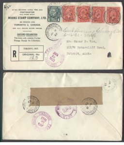 Canada-cover  #4403 - 1c KGV arch + 3c (4) medallion reg'd-York Cty-Toro...