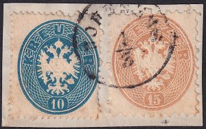 Austria - 1863-1864 - Scott #20,26 - used on piece - mixed issues