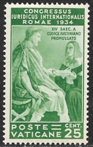 VATICAN CITY 1935 25c Intl Juridical Congress Issue Sc 43 MNH