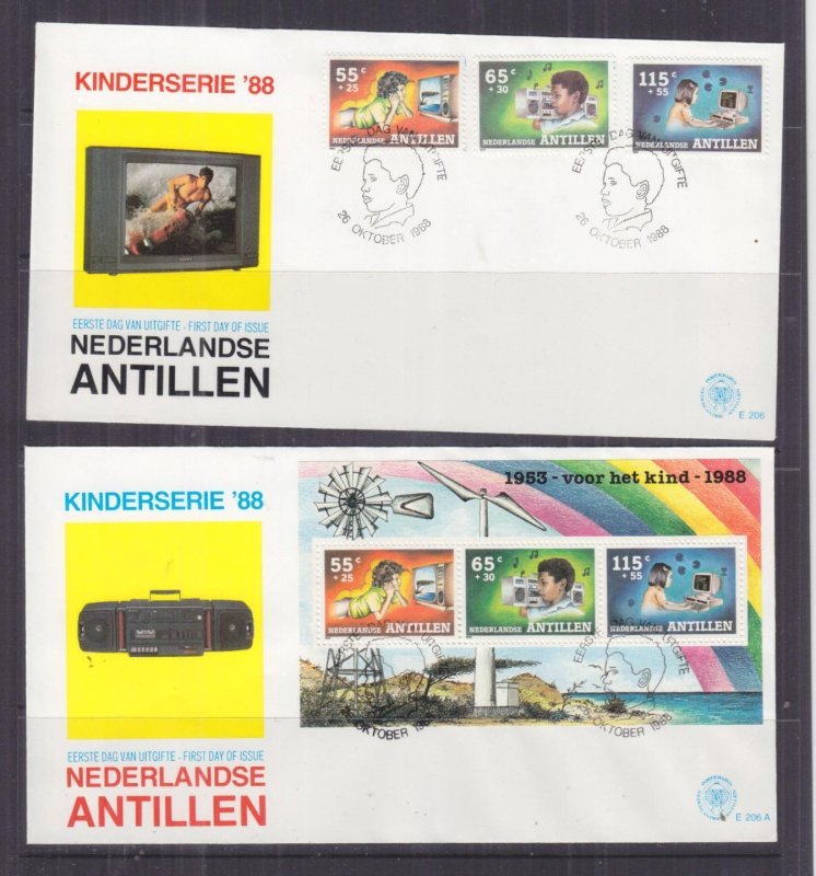 NETHERLANDS ANTILLES,1988 Child Welfare set 3 & Souvenir Sheet, First Day covers 