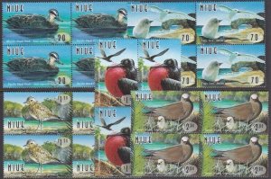 NIUE 1998 Birds set fine MNH blocks of 4...................................A9398