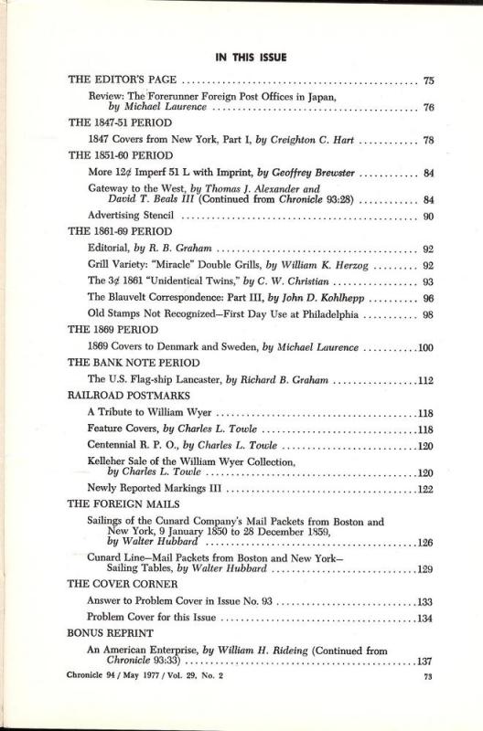 The Chronicle of the U.S. Classic Issues, Chronicle No. 94