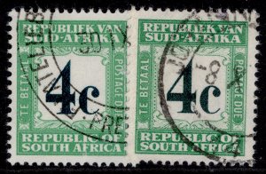 SOUTH AFRICA QEII SG D54 + D54b, 4c SHADE VARIETIES, FINE USED. Cat £28.
