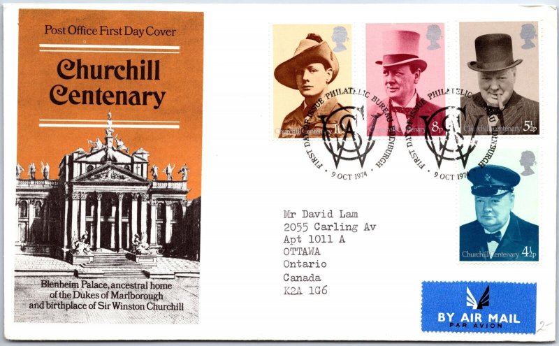 GREAT BRITAIN FIRST DAY COVER SIR WINSTON CHURCHILL CENTENARY SET OF (4) 1974