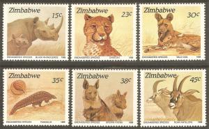 ZIMBABWE Sc# 594 - 599 MNH FVF Set-6 Wildlife Rhinoceros Cheetah Hyena