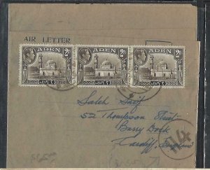 ADEN COVER (PP1311B)  KGVI  2AX3 ON FORMULA AIR LETTER TO ENGLAND 