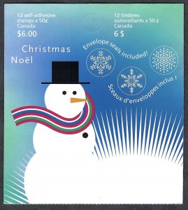 Canada #2124a 50¢ Christmas - Snowman (2005). Booklet of 12 stamps. MNH