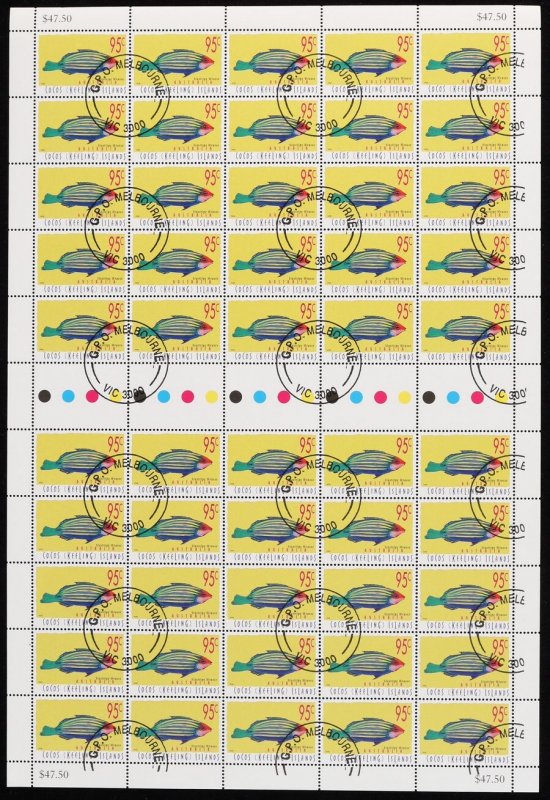 COCOS (KEELING) ISLANDS 1995 Fish 95c sheet of 50. CTO. SG 339a cat £62 