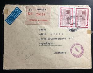 1950s Montevideo Uruguay Airmail Registered Cover to Copenhagen Denmark Wax Seal