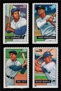 SCOTT  4080-83  BASEBALL SLUGGERS  39¢  SET OF 4 SINGLES  MNH  SHERWOOD STAMP