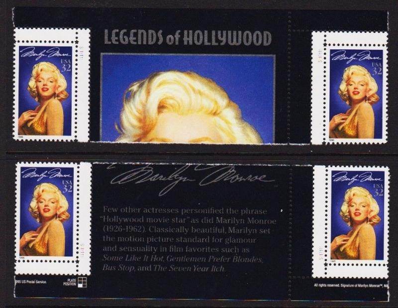 1995 Marilyn Monroe Sc 2967 PRESS SHEET gutter plate numbers