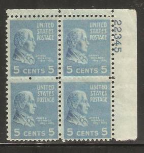 #810 James Monroe Plate Block Mint NH #22345