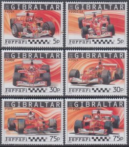 GIBRALTAR Sc #993-8 CPL MNH SET of 6 - FERRARI RACE CARS