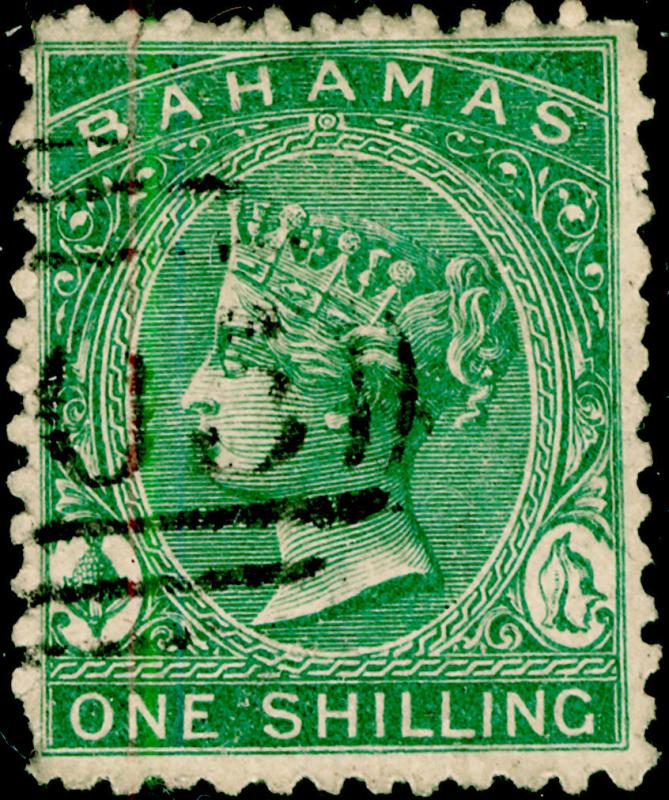 BAHAMAS SG38, 1s green, USED. Cat £300. PERF 12½CC.