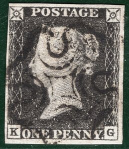 GB PENNY GREY-BLACK QV 1840 SG.3 1d Plate 6 (KG) *STATE/VARIETY* Cat £500+ SBR24