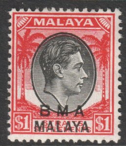Malaya Straits Setts Scott 268 - SG15, 1945 BMA Overprint $1 Die I MH*
