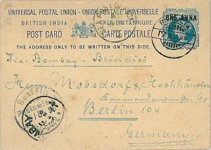 15427 - INDIA - POSTAL STATIONERY: sent to BERLIN 1895 - LIONS-