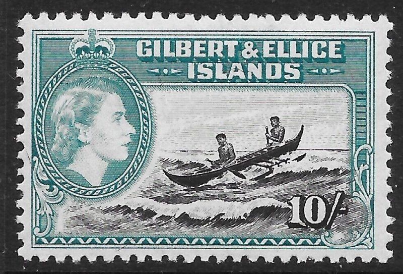 GILBERT & ELLICE IS. SG75 1956 10/= BLACK & TURQUOISE MNH