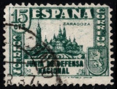 1936 Spain Cinderella 15 Centimos National Defense Board Zaragoza Used