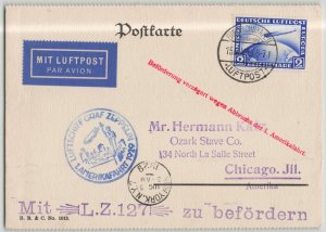 Germany 1929 2m Graf Zeppelin North America Flight Postal Card to Chicago USA