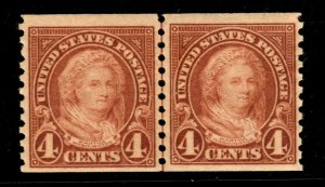 ED-911 SCOTT 601 – 1923 4c Martha Washington, perf 10 vert lined pair MNH $55