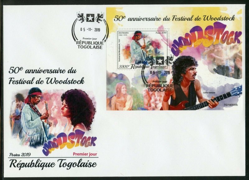 TOGO 2019  50th ANNIVERSARY OF THE WOODSTOCK FESTIVAL SOUVENIR  SHEET FDC