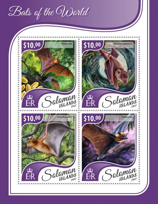 SOLOMON IS.- 2017 - Bats of the World - Perf 4v Sheet - Mint Never Hinged