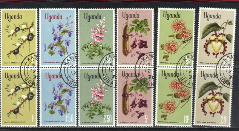 UGANDA SCOTT# 124-129 **CTO** FLOWERS 1969 VERT. PAIRS  SEE SCAN