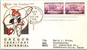 U.S. FIRST DAY COVER CENTENNIAL OF THE OREGON TERRITORY RIDE 'EM COWBOY 1936